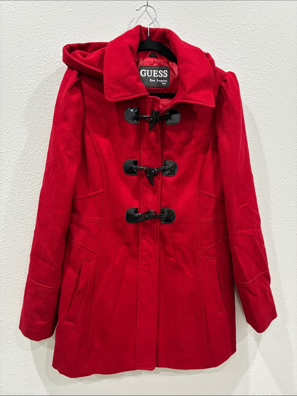 Guess Red Hooded Toggle Peacoat